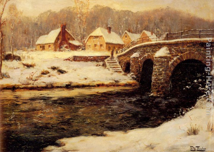 A Stone Bridge Over A Stream In Winter painting - Fritz Thaulow A Stone Bridge Over A Stream In Winter art painting